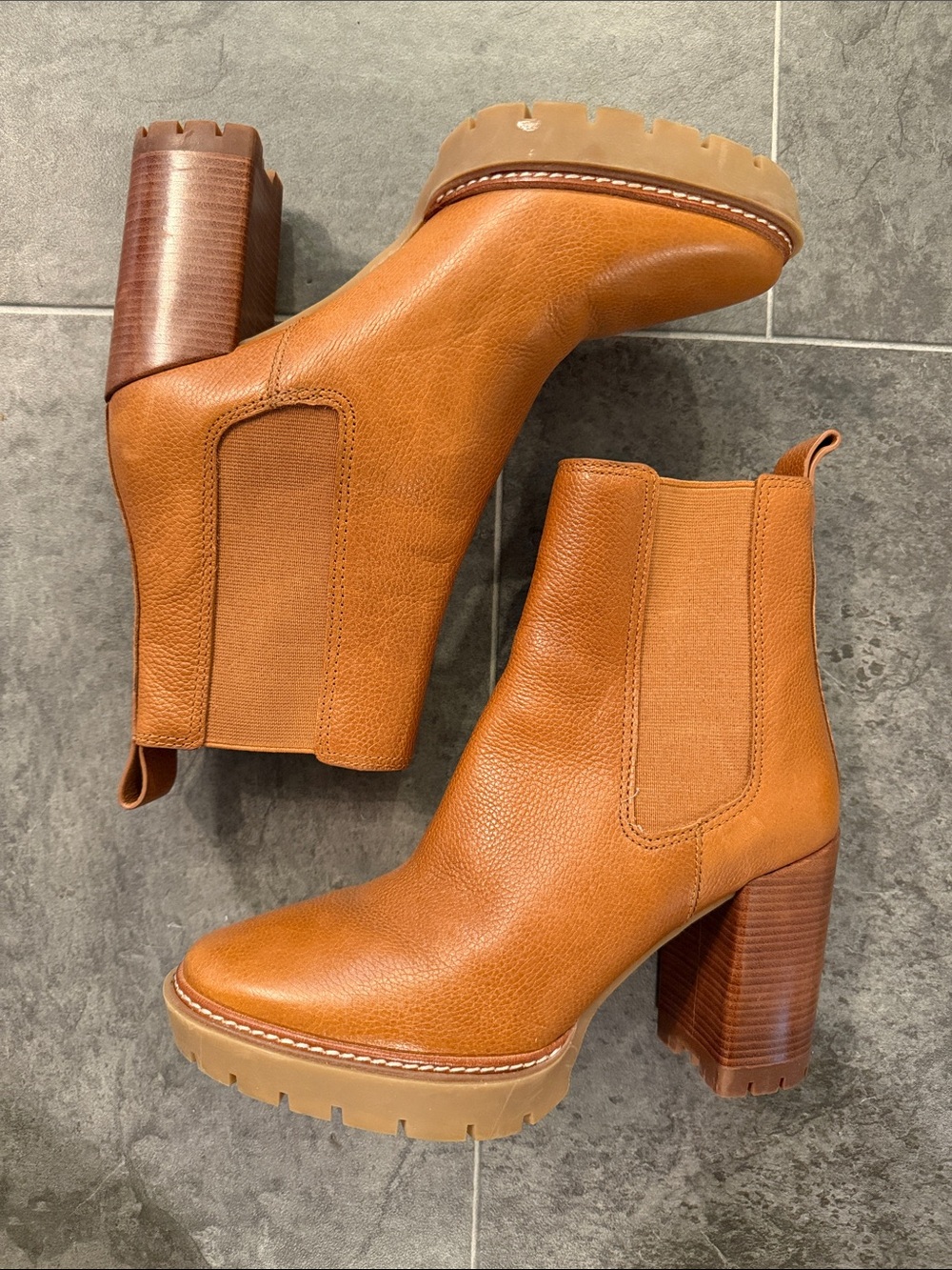 Tory Burch Cognac Leather Platform Chelsea Booties